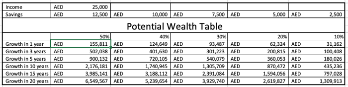 Potential Wealth Table - Power of Compounding