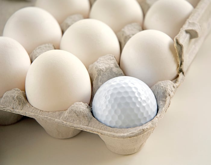 Golf ball in egg carton